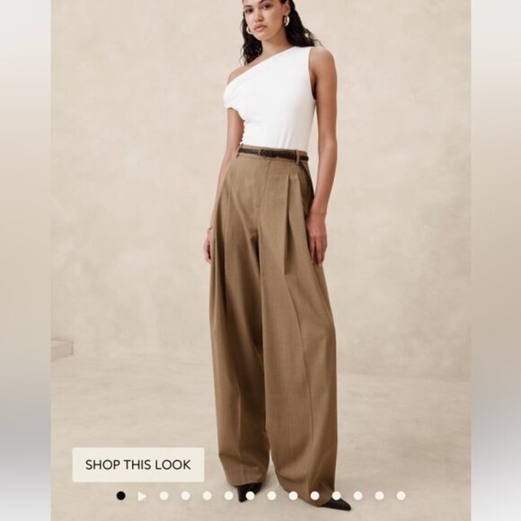 RETAIL BR Petite Wide Leg Italian Wool Pant in Camel - Picture 10 of 12